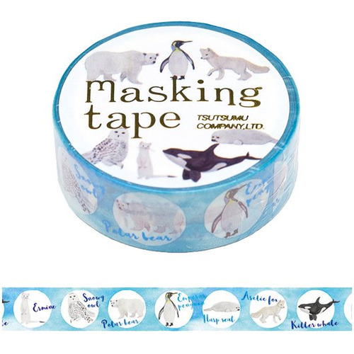 包む マスキングテープ 動物 ブルー サークルポーラーアニマル 15mm H Tm015 シール マスキングテープ 東急ハンズネットストア