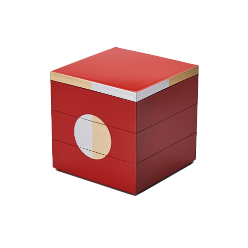 正月用品】 北市漆器店 重箱（JUBAKO） 日月5.0三段重 KT2241A 朱