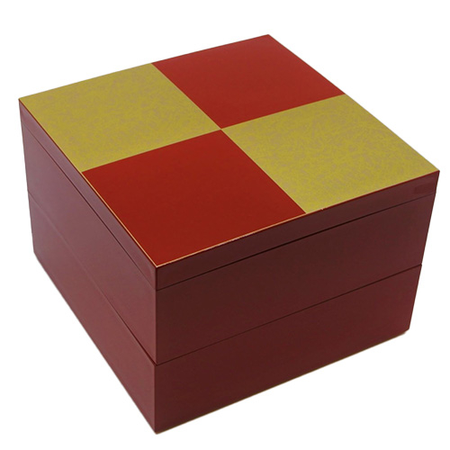 正月用品】 北市漆器店 重箱（JUBAKO） 市松GOLD6.5二段オードブル重