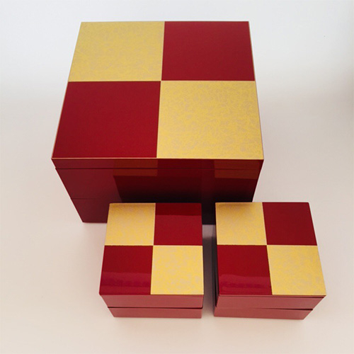 正月用品】 北市漆器店 重箱（JUBAKO） 市松GOLD6.5二段オードブル重