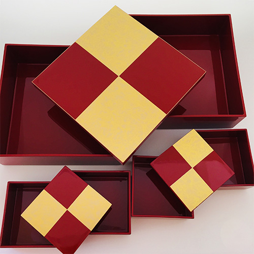 正月用品】 北市漆器店 重箱（JUBAKO） 市松GOLD6.5二段オードブル重