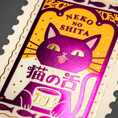 ロッカク（ROKKAKU） ROKKAKU×オビワン 箔押しポストカード 猫の舌