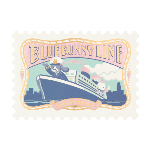 ロッカク（ROKKAKU） ROKKAKU×オビワン 切手型ポストカード BLUE BUNNY