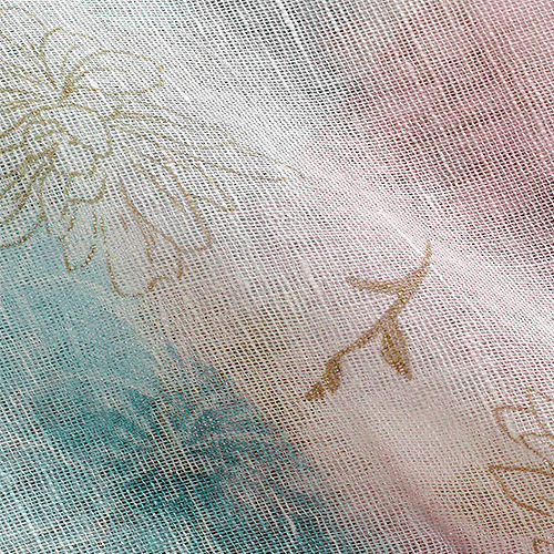 linen チクチクしない麻ストール 花と水彩 ST6638 44サックス