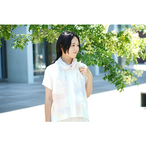 絹屋 軽くて柔らかい シルク混ストール 6977 19藤×桃｜【ハンズネット