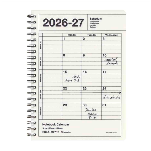 マーク ベスト MARQUE マルク 大型本 洋書 2026年9月始まり】 マークス（MARK'S） ノートブックカレンダー S 縦型