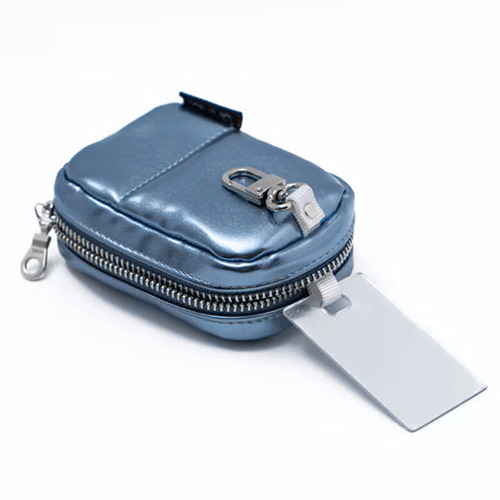 オーバル型ミラー 青 ポーチ付き オーバル型ミラー 青 ポーチ付き