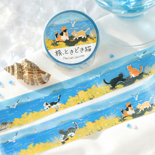 ビージーエム（BGM） マスキングテープ 箔押し「旅、ときどき猫」 BM
