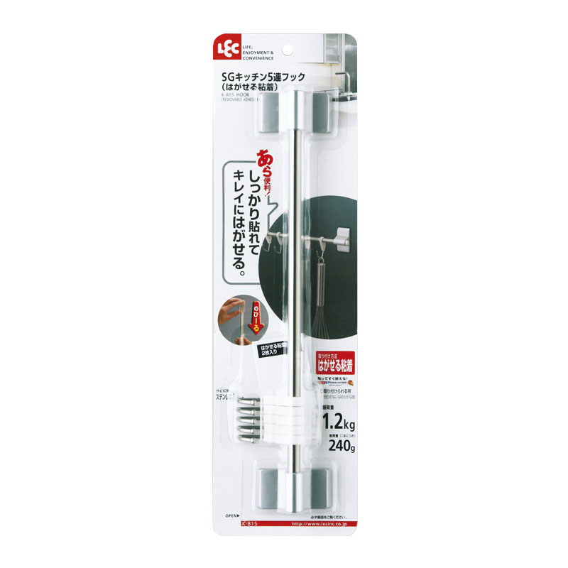 【クリックでお店のこの商品のページへ】レック SGキッチン5連フック はがせる粘着