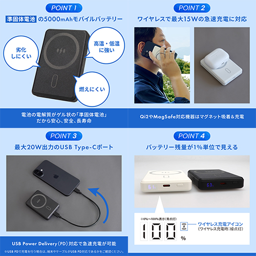 オウルテック（Owltech） 準固体電池採用 マグネット式ワイヤレス充電