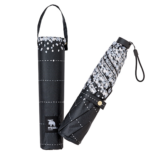 モズ（moz）×ハンズ 一級遮光 折りたたみ日傘 55cm ボーダーブラック