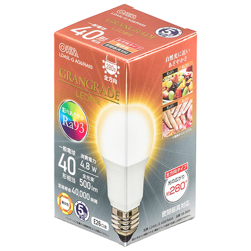 オーム電機（OHM） LED電球 E26 40形相当 電球色 LDA5L-G AG6／RA93