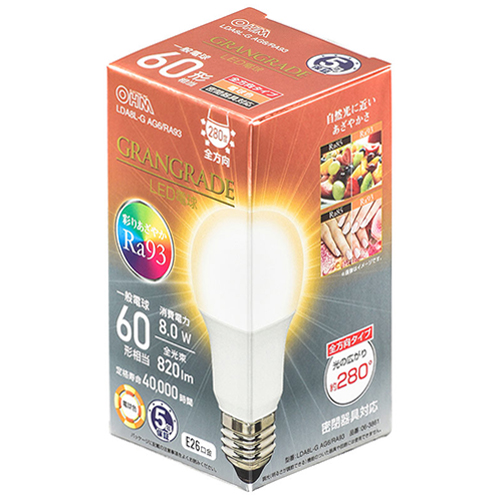 オーム電機（OHM） LED電球 E26 60形相当 電球色 LDA8L-G AG6/RA93