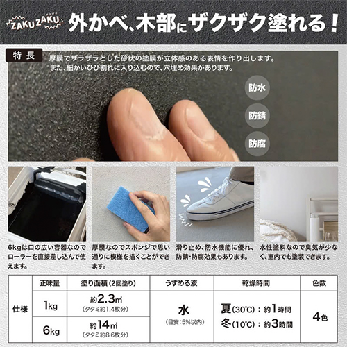 ニッペホームプロダクツ 水性塗料 ZAKUZAKU モルタルグレー 1kg