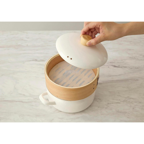 富士ホーロー せいろ付きホーロー鍋 18cm グレージュ｜【ハンズネット