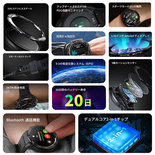 ミブロ（mibro） スマートウォッチ GS PRO ブラック｜【ハンズネット