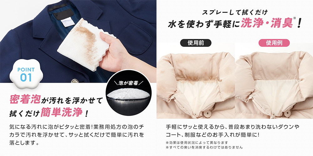 ダウン汚れ水洗い不要の泡洗剤